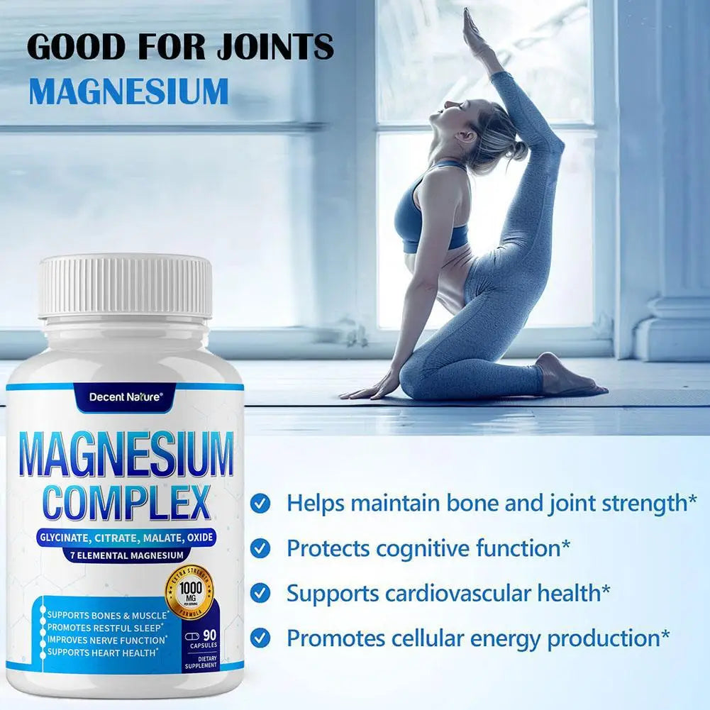 Magnesium Complex Capsules for Bone, Muscle, and Heart Health - Non-GMO, Gluten-Free, Vegetarian Supplement for Anxiety Relief