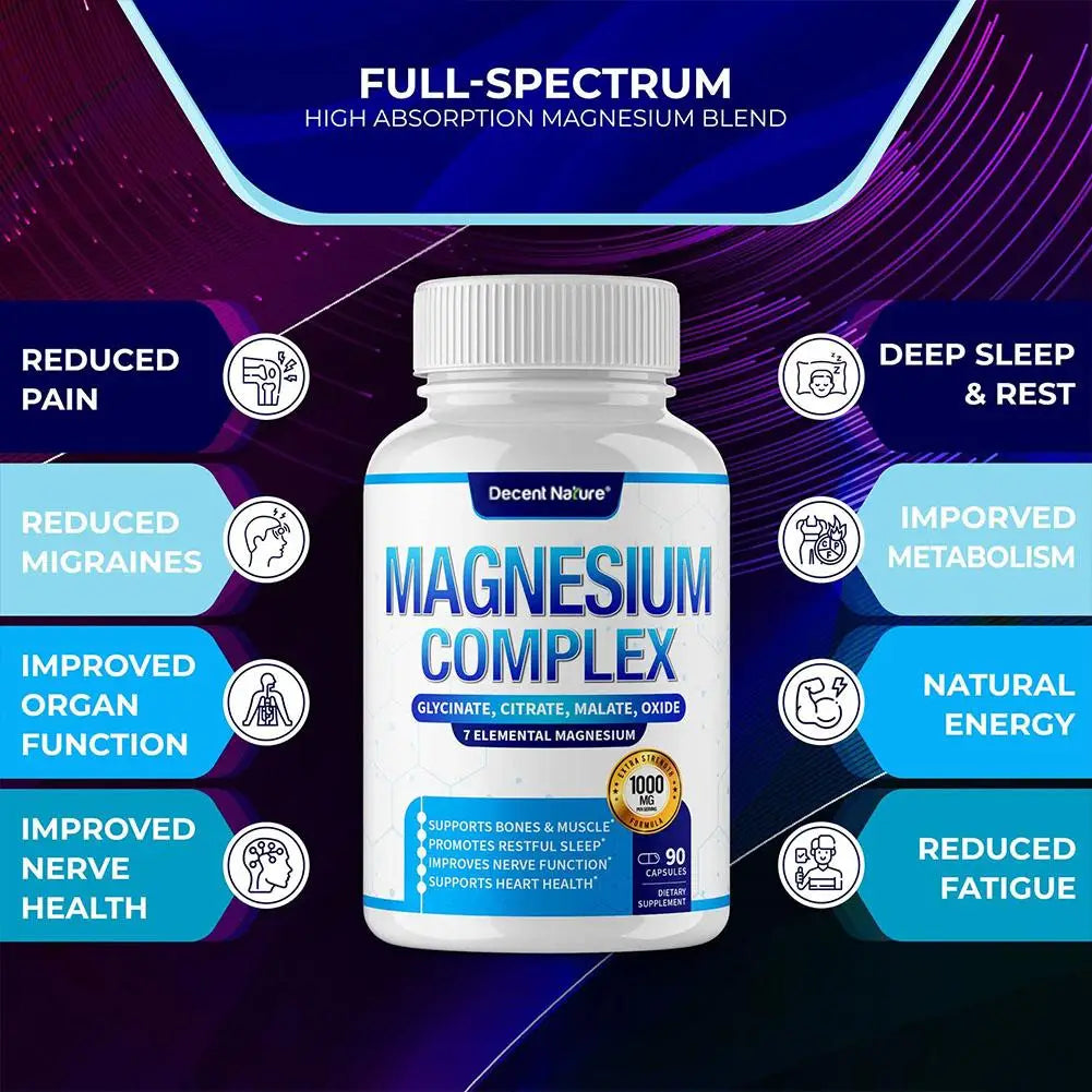Magnesium Complex Capsules for Bone, Muscle, and Heart Health - Non-GMO, Gluten-Free, Vegetarian Supplement for Anxiety Relief