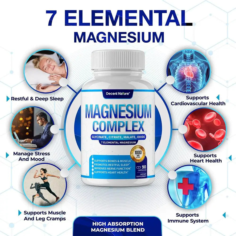 Magnesium Complex Capsules for Bone, Muscle, and Heart Health - Non-GMO, Gluten-Free, Vegetarian Supplement for Anxiety Relief