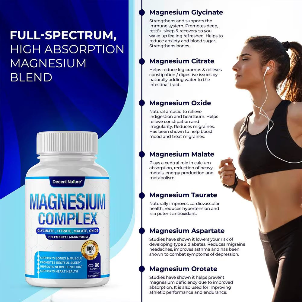 Magnesium Complex Capsules for Bone, Muscle, and Heart Health - Non-GMO, Gluten-Free, Vegetarian Supplement for Anxiety Relief
